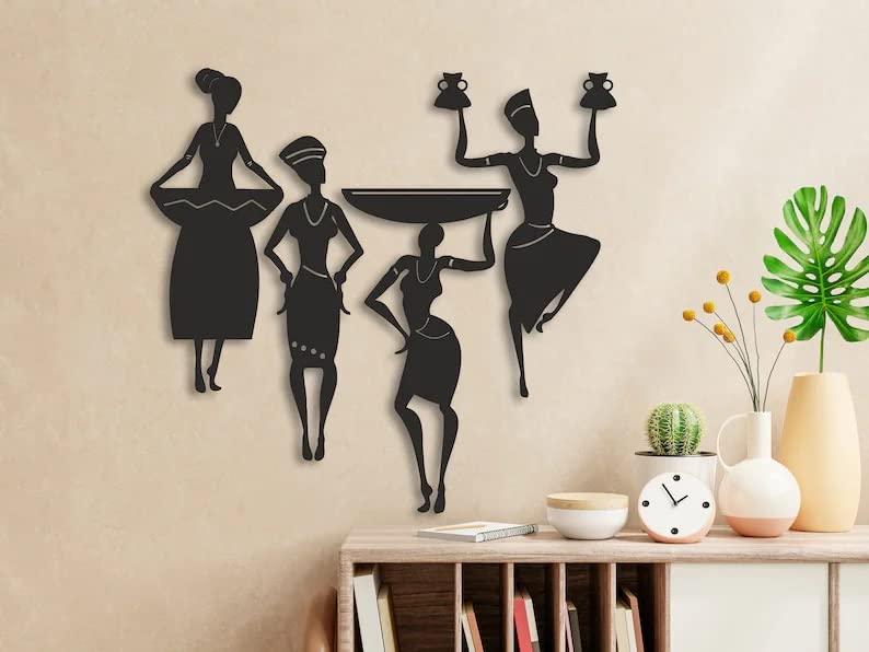 Auromin ; The Art Of Ingenuity Tribal Women 4 Pcs Wall Decor Art, Hall Decoration Items For Home (Medium, Black) - Engineered Wood