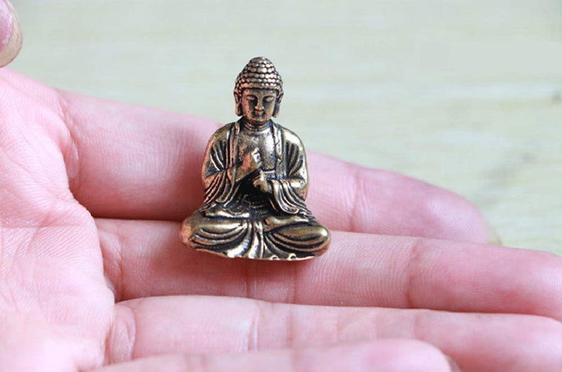 DMtse Brass Mini Antique Sakyamuni Buddha Statue Ornaments Meditation Seated Pose Journey Worship Attractive & Serene Small Buddha Statue Figurine