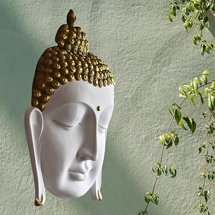 Shawshank 3 Feet Buddha Face Wall Hanging Mural Showpiece for Home Entrance Decor, Office, Study Room - Idol Statue Shri Buddha face Wall Mount(white)