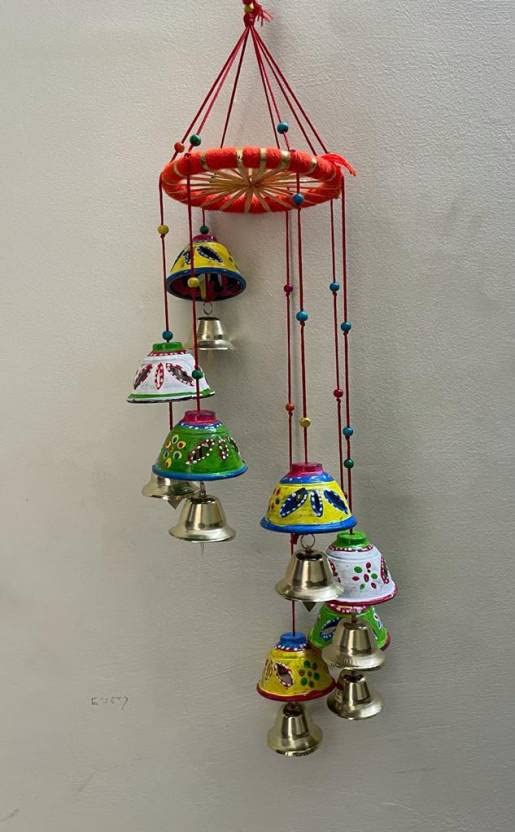 SPHINX Rajasthani Handcrafted Wall/Door Hanging Chandeliers/Wind-chime with Bell Multicolour (Height approx. 68cms/26.7 inches) - 1 piece