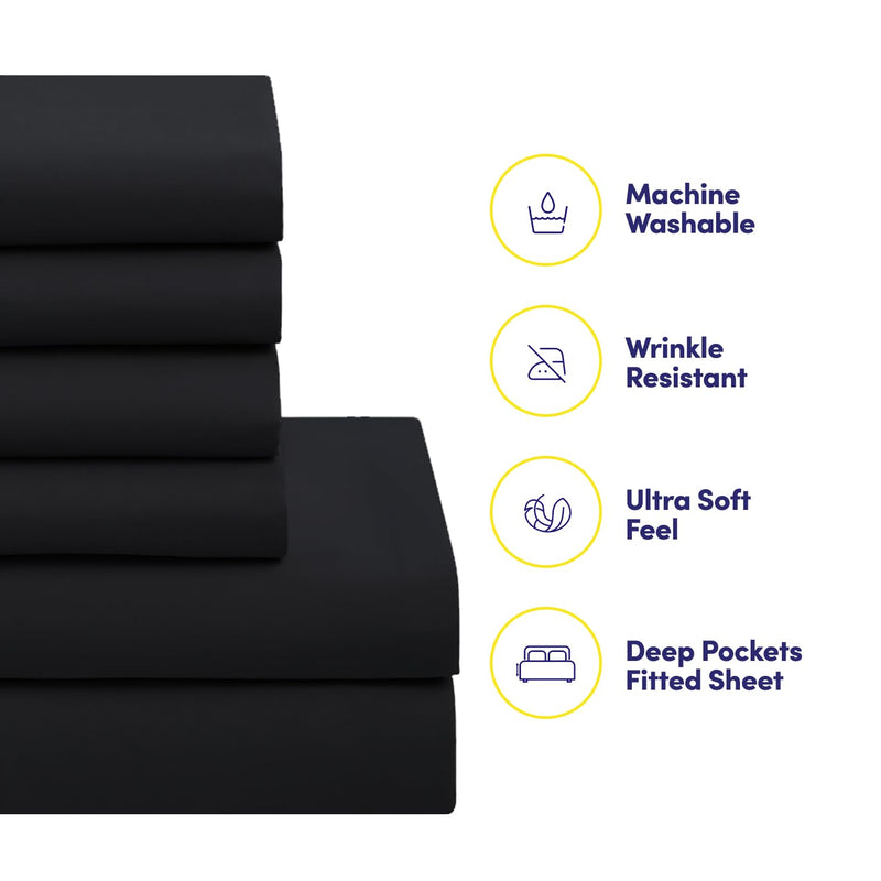 Sweet Home Collection Bed-in-a-Bag Solid Color Comforter and Sheet Set, Twin, Black, 7 Piece