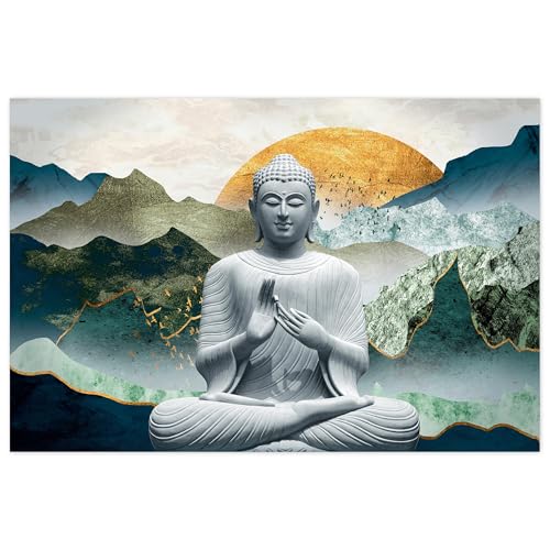 Indianara Rolled Sparkled Gautam Buddha Art Print for Room Décor Digital Reprint 36 inch x 24 inch Painting (10724PST)