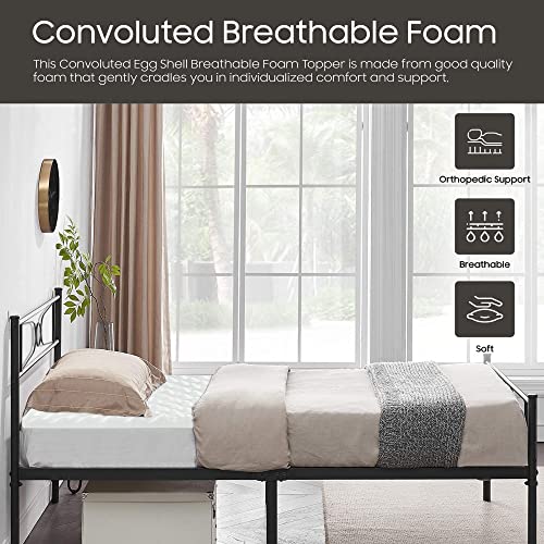 Treaton, 2-inch Convoluted Egg Shell Breathable Foam Topper, Adds Comfort to Mattress, Twin