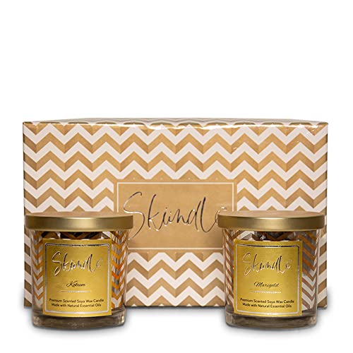 Skiindle Set of 2 Golden Jar Candles with Exquisite Long-Lasting Aromatherapy Scent for Relaxation | Ideal Gift for Home Décor - Made with SOYA Wax, Lead-Free Wick & Natural Aroma Oils