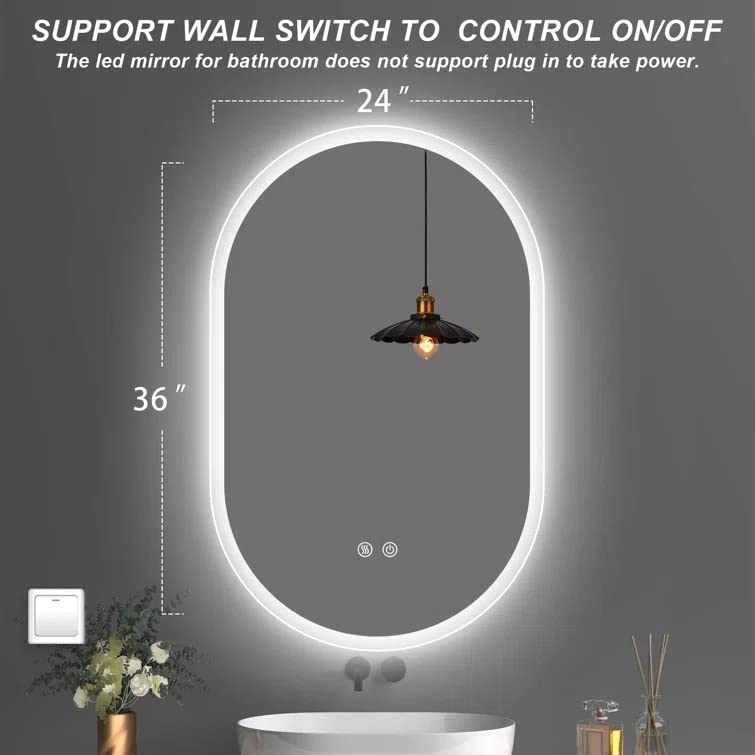 VENETIAN IMAGE Oval LED Wall-Mounted Bathroom Vanity Mirror with Anti-Fog and Dimmable 3k/4k/6k Led Lights (36" x 24")/ 60x90cm