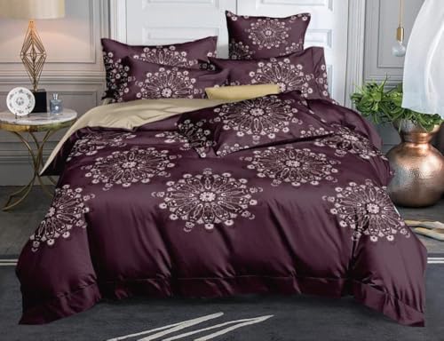 KIAAKSH 320 TC Cotton Feel All Around Elastic Fitted Bedsheets King Size, Premium Fitted Bedsheets King Size for Double Bed with 2 Pillow Covers, Size- 78” x 72” (F- 14)