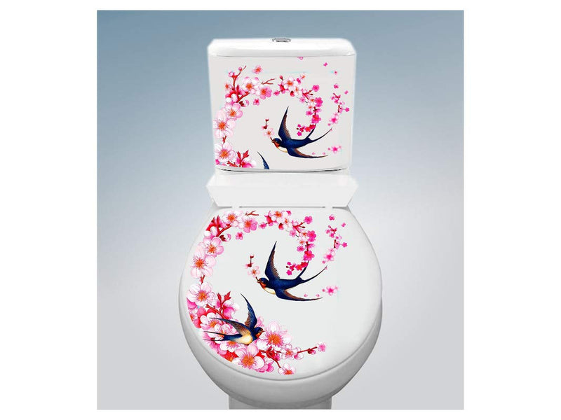 DivineDesigns™ Birds and Flowers Toilet Seat Sticker (Size :- 38 X 33 cm)