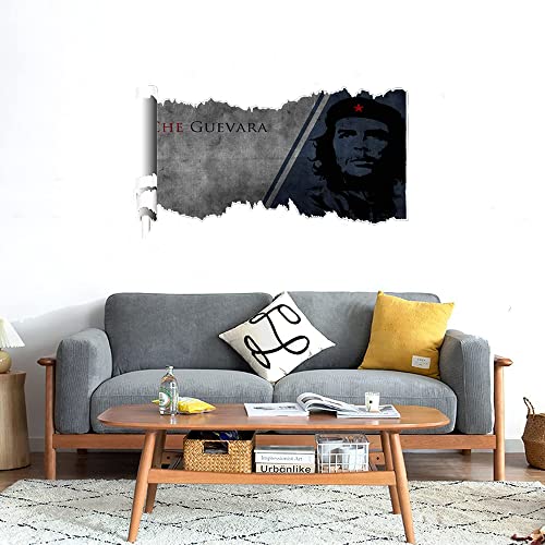 GADGETS WRAP Printed Wall Decal Sticker Scratched Paper Style Wall Decal (90cm x 50cm) - Che Guevara Greay & Blue