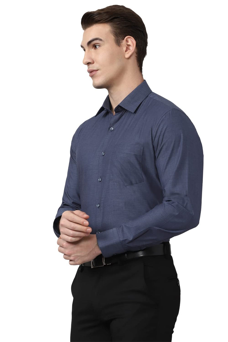 Van Heusen Men's Solid Slim Fit Formal Shirt (VHSFRSLBJ74217_Navy 42)