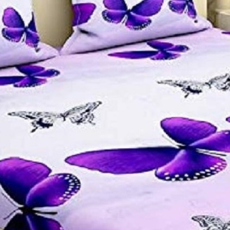 NISH Craft Bapoli fab 144 TC Microfiber Double Floral Fitted (Elastic) Bedsheet (Pack of 1, White) BUTTERFLY-3D Double