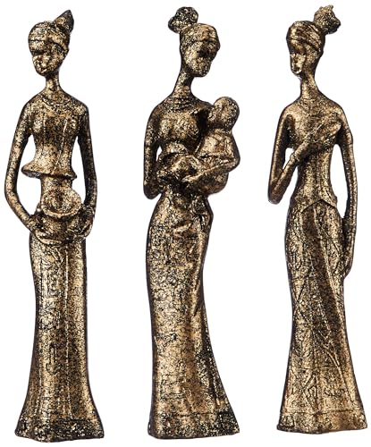 amazon basics Beautiful Finish Uniquely Hand Crafted Home Decor African Tribal Women Art Piece (Set of 3, Black and Golden)