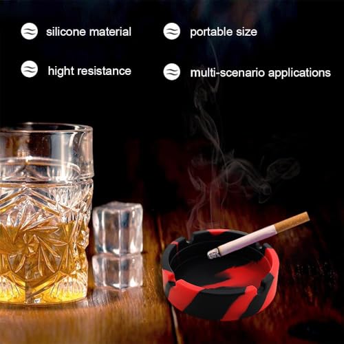4 Pcs Colorful Silicone Ashtray, Won't Break-Silicone Rubber Nonstick Ashtray Stylish Heat Resistant Ashtray for Home Office Restaurant (Red and Black)