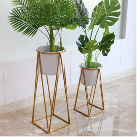 AMASS HANDICRAFTS® Planters for Indoor Plants Metal Planters with Stands & Indoor Plant Pots for Indoor Plants & Mid Century Plant Stands with Pots & Plant Pots Indoor Planter Set of 2 (White)