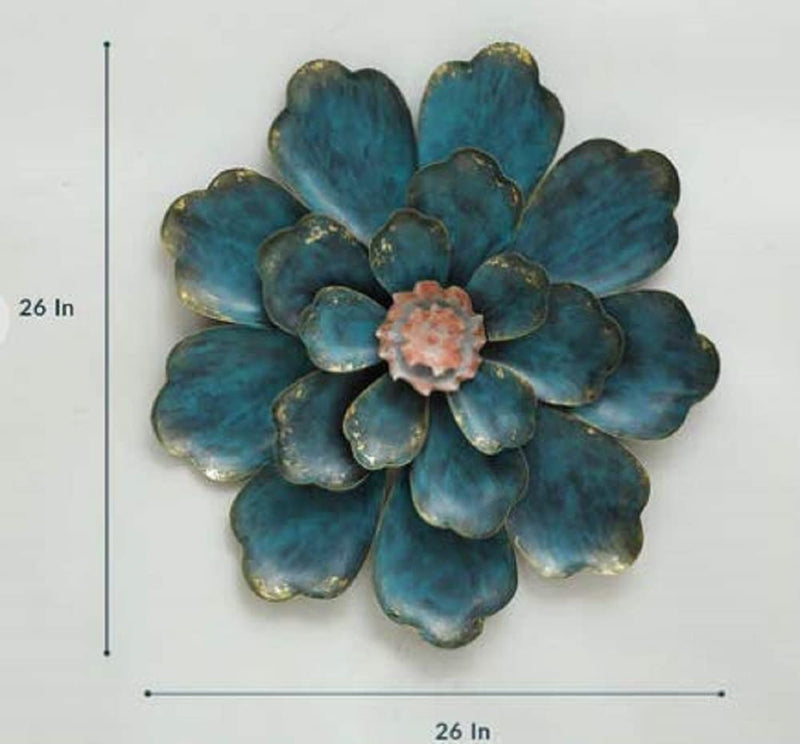 World Decor Shine Flower Wall Decor (24 * 02 * 24 in), Turquoise