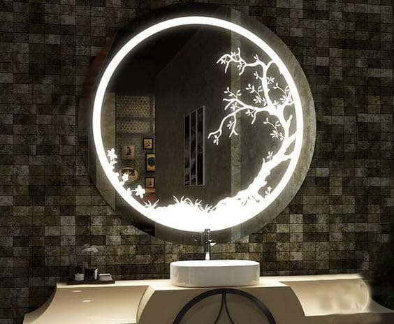 SmileSellers Lighted Mirror with Touch Sensor Beautiful Design Round Mirror Adjustable Brightness Mirror (36x36)