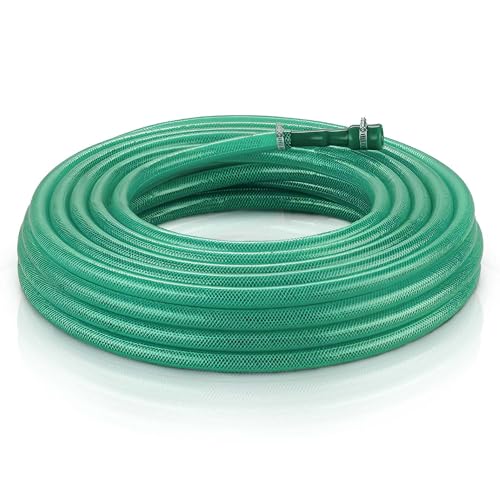 The Earth Store Heavy Duty 3 Layered 05 Meter 0.75 Inch PVC Green Braided Water Pipe for Garden with Hose Pipe Nozzle & 2 Clamps for Outdoor-Indoor Use Car Washing, Cleaning, Watering Garden Pipe