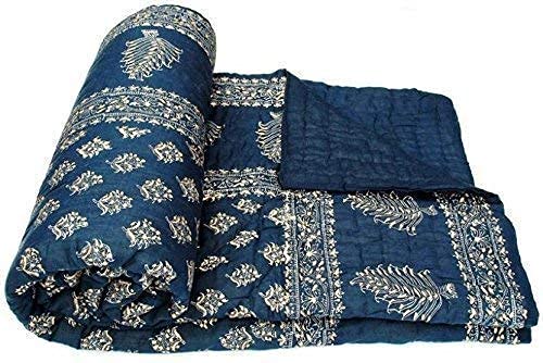 HOMOBITE World Famous Jaipuri Light Weight Pure Cotton Traditional Rajasthani Print Multi Colour Double Bed Quilt/Razai/Rajai (Blue, Double)