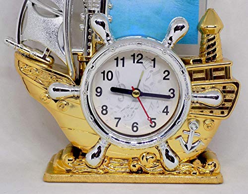 Wizme Boat Style Table Clock with Photo Frame Best Gift Items (30 Grams) Pack of 1