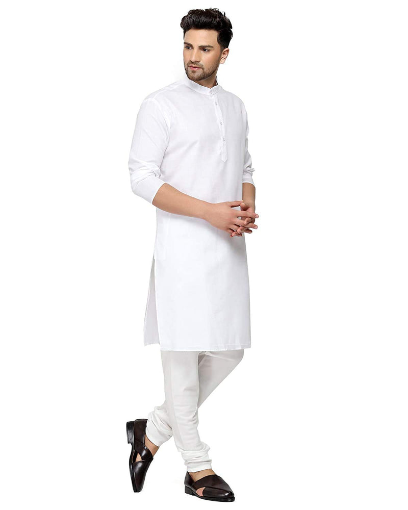 Gauri Laxmi Enterprise WELTPOCKET ¢ Men's Cotton Knee-Long Full Sleeve Solid Straight Kurta Pyjama Set (Medium, White)