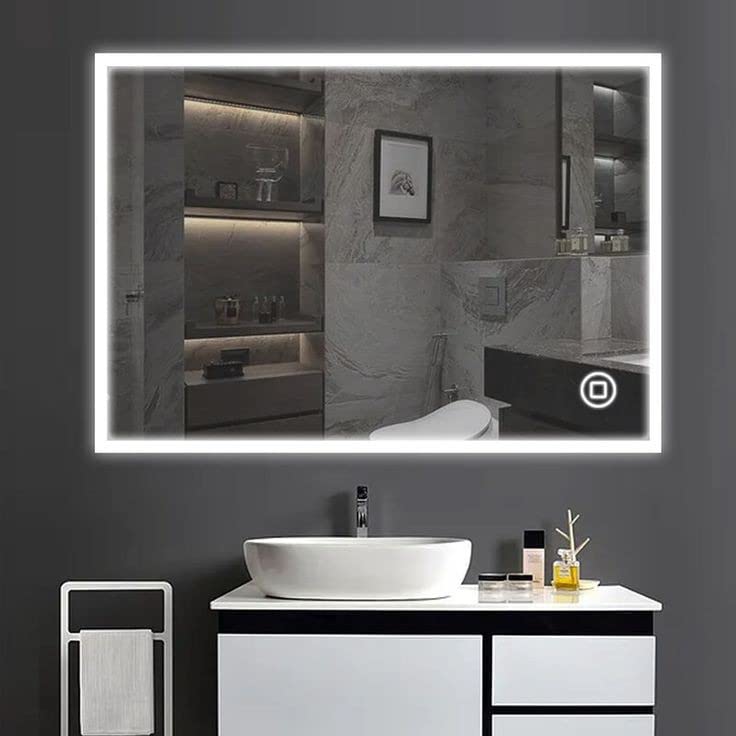 DAZZLIZE MIRROR wall and led mirror Glass with touch sensor for bathrooms stylish Glass with light for dining Room, bedroom, beauty room, and hallway rectangular shape (24x30) inch W2.