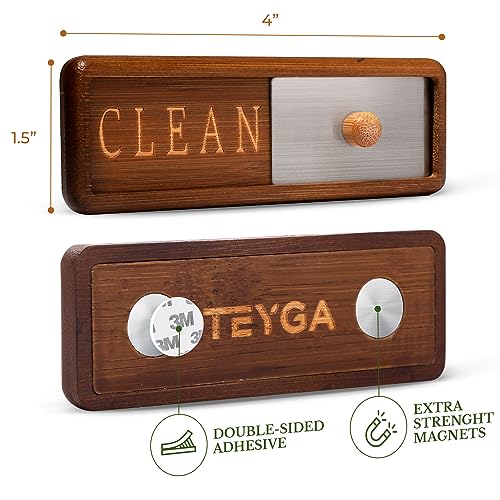 TEYGA Bamboo Dishwasher Clean Dirty Magnet Sign, with Stainless Steel Window - Dishwasher Magnet Clean Dirty, No-Scratch Strong Magnets, 2 Double-Sided Stickers, Dirty Clean Dishwasher Magnet Cover