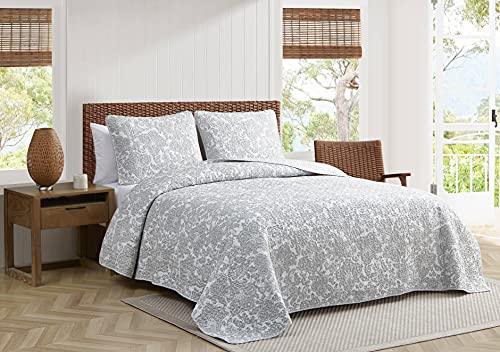 Tommy Bahama Island Memory Collection Quilt Set 100% Cotton, Reversible & Lightweight, Prewashed for Added Softness, King, Pelican Gray