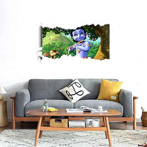 GADGETS WRAP Printed Wall Decal Sticker Scratched Paper Style Wall Decal (90cm x 50cm) - Lord Krishna in Smile