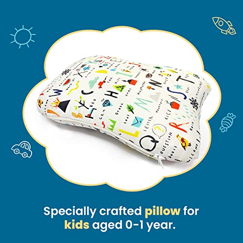 Sleepsia Memory Foam Ultra Soft Pillow Ideal for 0-12 Month with Butterfly Shape, Toddler Pillow for Girls & Boys with Alphabetic Print, White (Pack of 1)