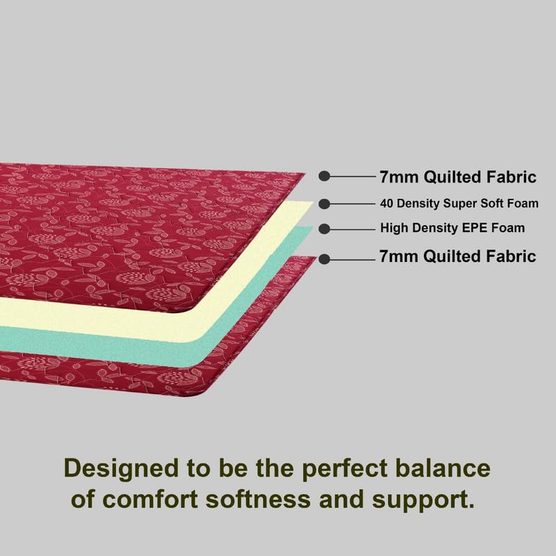 Rest Long Mattress High-Density EPE Foam | Quilted Knitted Maroon | Supportive & Comfortable for Back Sleepers | | 2-Year Warranty | LxBxH- 72x48x4in (Double Bed Size Mattress)