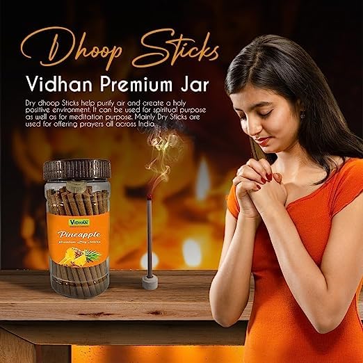 Dhoop Sticks Vidhan Premium Jar 5x100Gm | No Bamboo | No Charcoal | Dhoop Stick | Dhup | Pooja Dhoop Sticks (5 Flavours) Pack of 5 Jar Rose, MOGRA, Sandal, GUGGAL, LOBAN