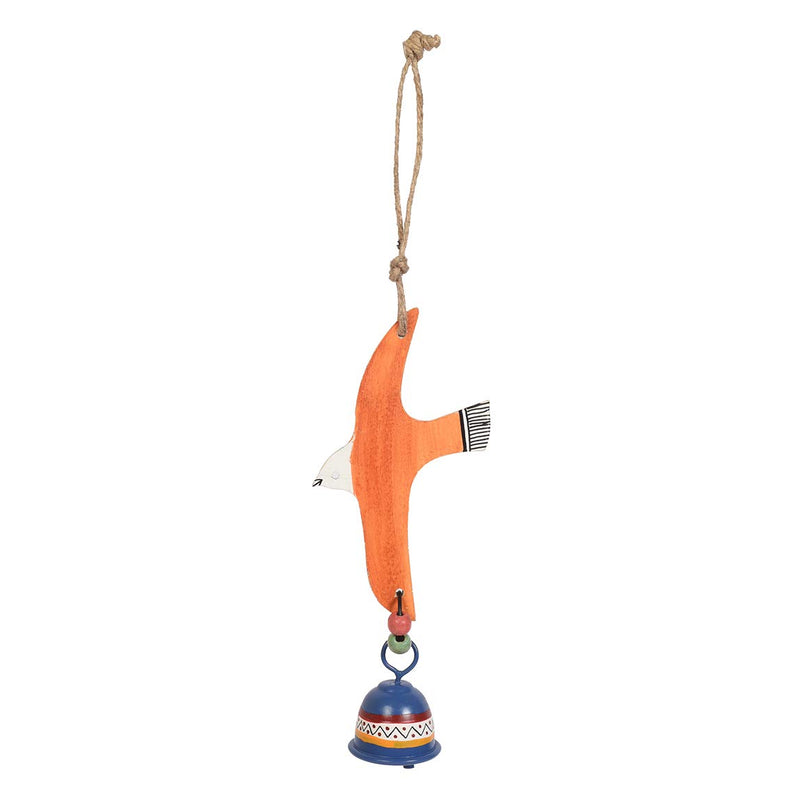 Aakriti Art Creations Handpainted Orange Fly Bird Wind Chimes with Metal Bell for Home Decoration