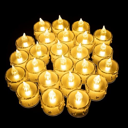 COSKIRA 24PCS Flameless Tea Light Candles, Realistic Flickering Bulb Christmas Tealights, Battery Operated, Fake Candle, LED Votive Candles with Warm White Light for Wedding -1