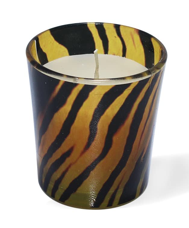 Stone & Feather� Animal Printed Glass Candle, Vanilla,(Paraffin Wax) Long Burning Time- 24 Hours Each, Smoke Free, for Gifts and Home Decoration.