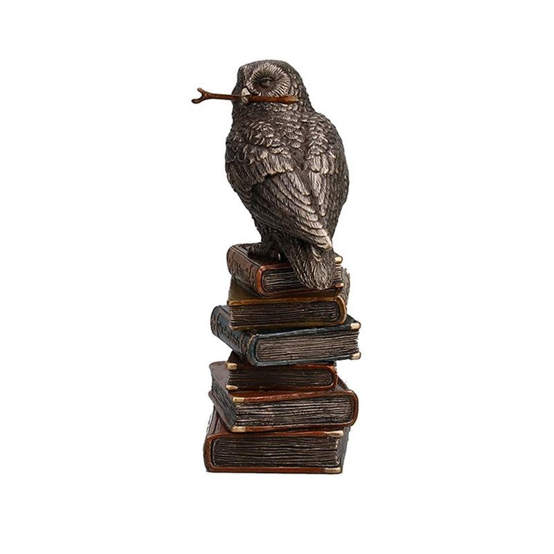 Veronese Design 5 1/2" Tall Cold Cast Resin Antique Bronze Finish Magic Wand Snowy Owl On Book Stack Statue Figurine