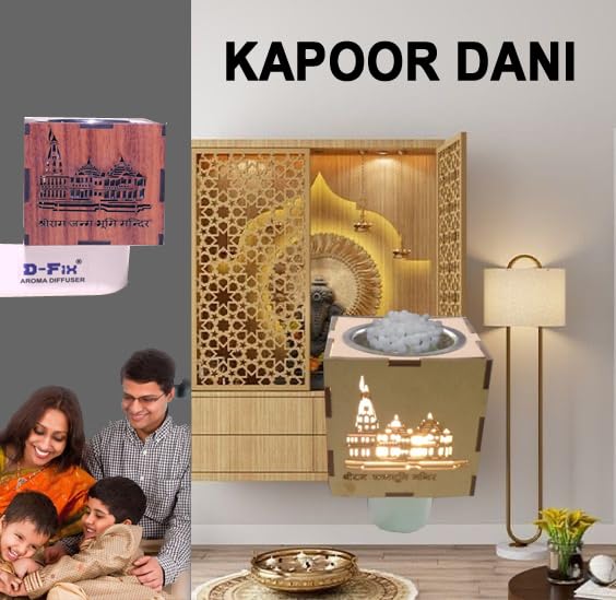 D-fix® Wooden Ram Mandir Kapoor Burner with Light Wood Karpooram Camphor Kapoor Dani Diffuser Electric Machine Electrical Stand for Home Fragrance