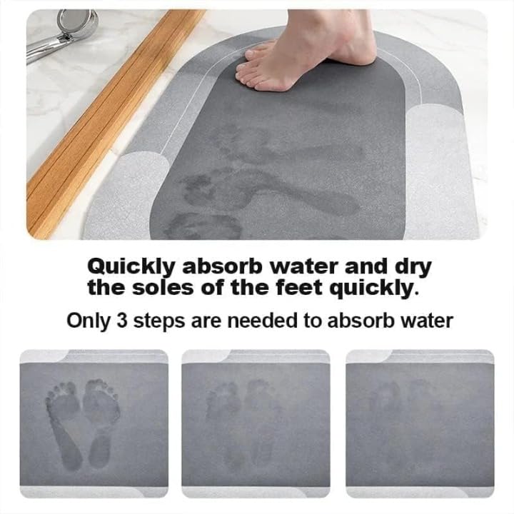 HomeCloud Rubber Floor Mat, Bath Mat, Doormat, Bathroom Carpet. Cushion Mat Super Absorbent Soft Carpet, Quick Dry Dirt Barrier For Home, Office 1Pc(40X60Cm) (Grey), Oval