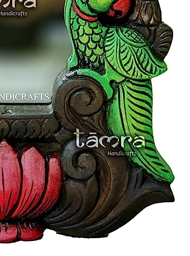 Wooden Parrot Wall Mirror, Handmade Wall Mirror, Ethnic Indian Decor, Handmade