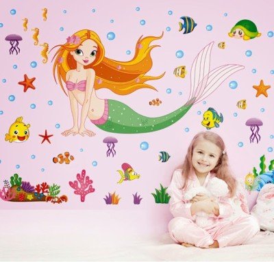 Techgifti Little Mermaid Cartoon Wall Sticker for Living Room, Bed Room, Kide Room