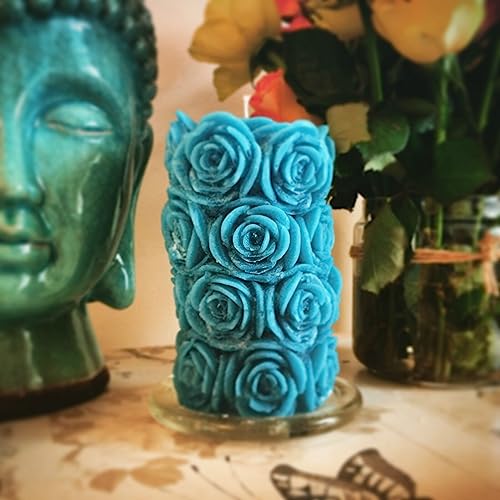 The Decor Affair 1 Pcs Exquisite Handcrafted Blue Rose Pillar Scented Candle for a Serene Atmosphere.