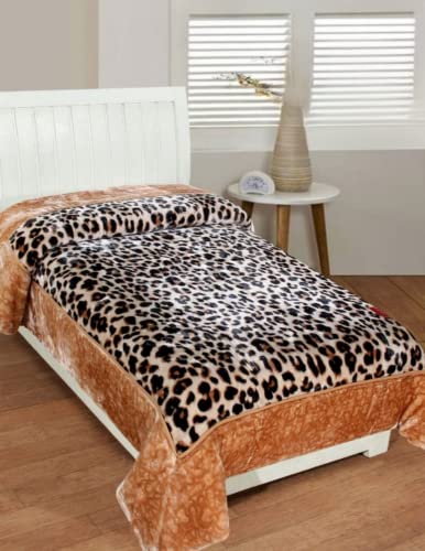 Petals Dreams Blanket Single Bed for Heavy Winter, 1100 GSM, 2 Ply, Cloudy Mink Blanket (170x230 cm) (Leopard 1)