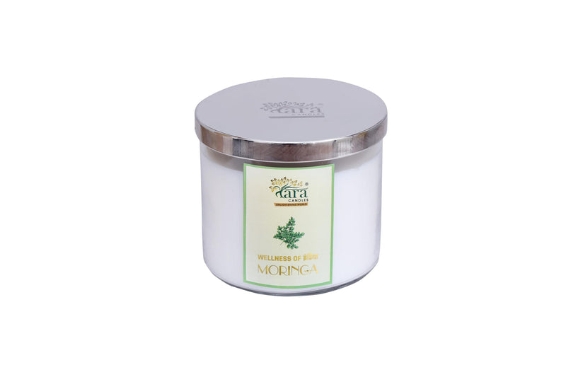 Tara Candles-Wellness of India - Morninga Three Wick Clear Glass Jar (Chrome Finish Lid)| Aromathеrapy Candlеs to Calm thе Nеrvеs & Rеliеvе Anxiеty| Large