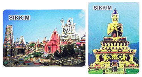 DollsofIndia Char Dham and Buddha - Set of 2 Acrylic Magnets - 3 x 4 inches Each (OE30)