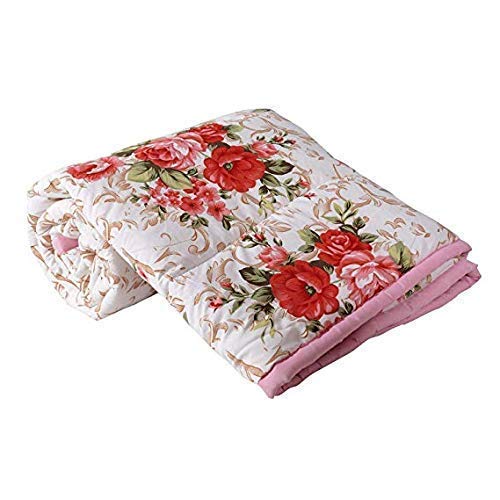 Slickcomfort Beautiful Multi Floral Designs/Pilling 100% Super Soft Cotton Reversible dohar AC Blanket Duvet/Dohar/Quilt for Home (Pink Flower, Single Bed)