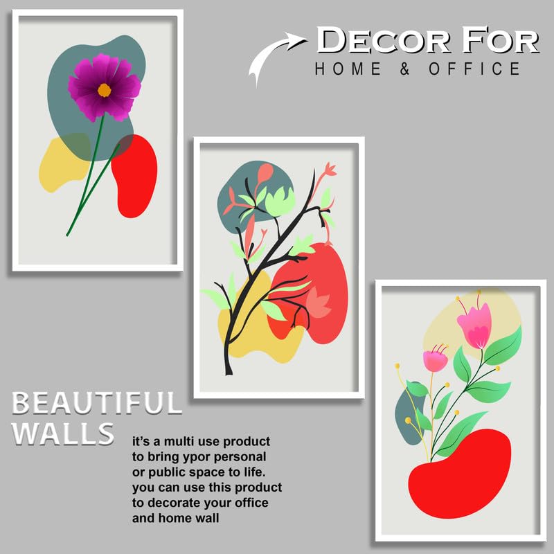 SAF paintings Set of 3 abstract flower Boho modern art design Premium white Framed Bohemian wall painting for for Wall, Home and Living Room Decoration 80 cms x 34.29 cms COMBO-2217-K3