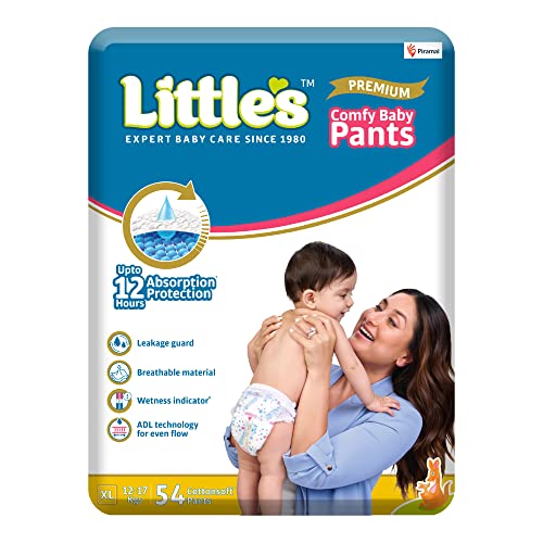 Little's Comfy Baby Pants- Premium,12 Hours Absorption,X-Large(12-17kg),54 Count,Wetness Indicator, Cotton Soft,