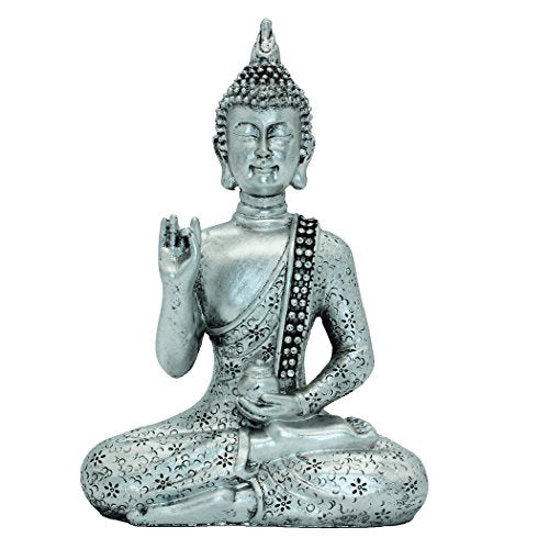 7.09"(H)Thai Buddha Meditating Peace Harmony Statue Silver Resin Home Decor Buddha BS111