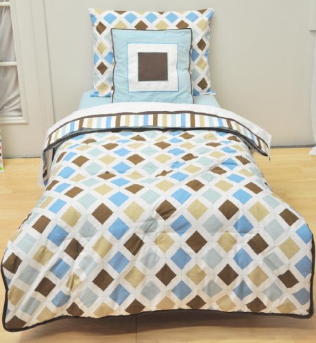 Bacati MOD Dia/stripes Aqua and Chocolate 4pc Toddler Bedding Set