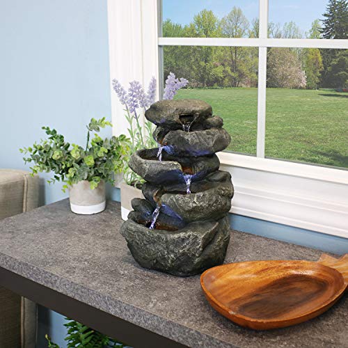 Sunnydaze Stacked Rocks Tabletop Water Fountain with LED Lights, 10.5 Inch