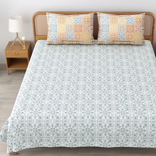 MAFATLAL 144 TC Pure Cotton Hand Printed Jaipuri King Size bedsheet