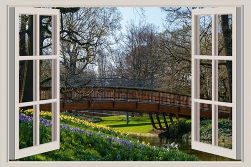 JVERF - JZZA22310 Germany Spring Parks Bridges Rivers Karlsruhe| Self-Adhesive Open Window Wall Sticker